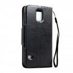 Wholesale Samsung Galaxy S5 SM-G900 Slim Flip Leather Wallet TPU Case with Strap and Stand (Black)